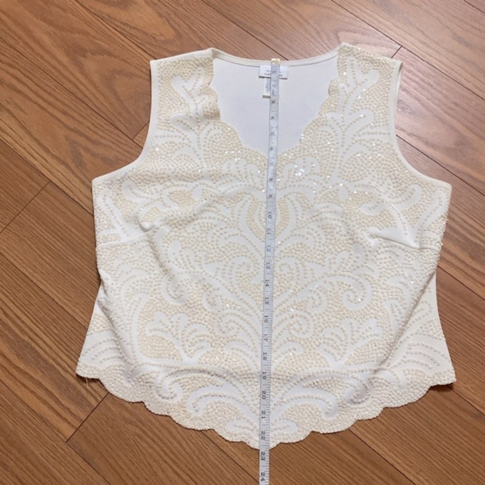 Dressbarn woman’s ivory formal sequined sleeveless high/low tank top V neck XL - Picture 9 of 10